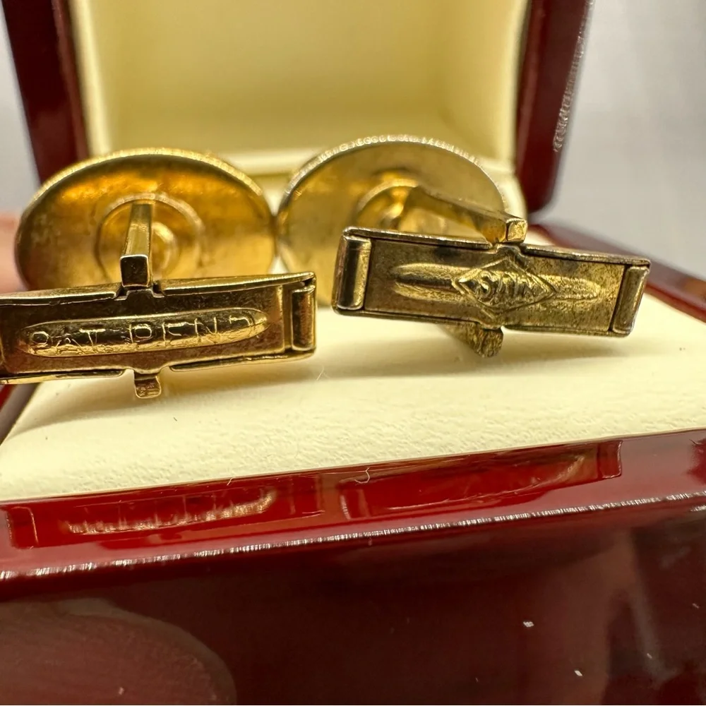 Vintage Blue and Gold Tone Cufflinks and Tie Bar